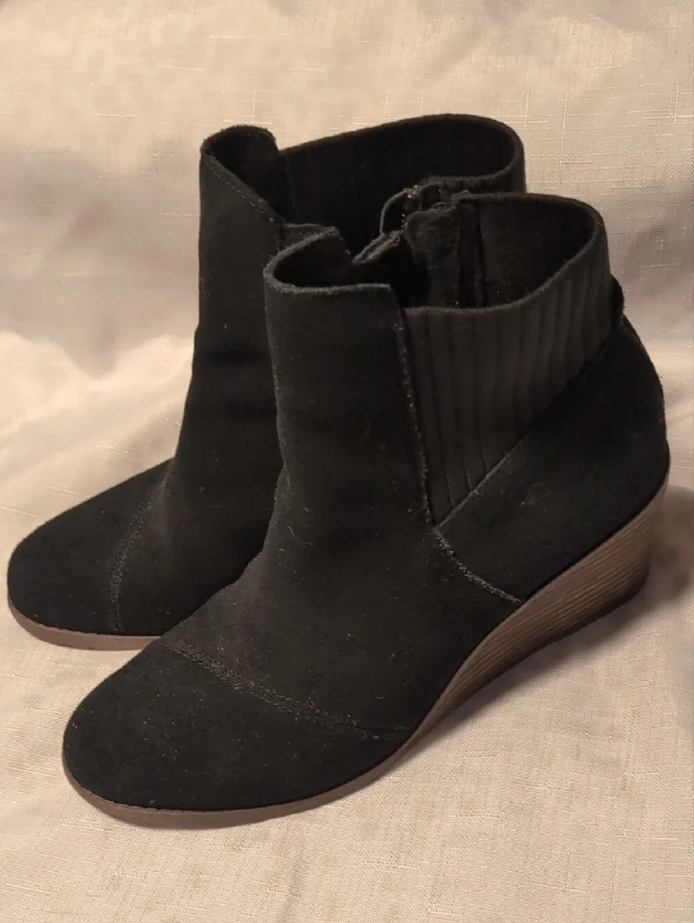 Toms Black Suede Sadie Wedge Ankle Booties